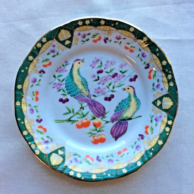 Vintage American Atelier Paradise Desert Plate Tropical Birds Gilt Accent 5816