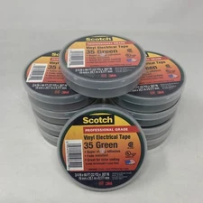 10 Rolls 3M 35 Scotch Vinyl Electrical Color Coding Tape, 3/4 in x 66 ft, Green