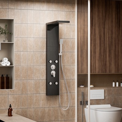 Adjustable water volume shower head, temperature control waterproof bath screen 