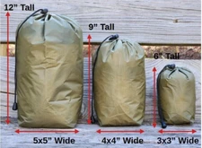 Lightweight 3-pk OD Green 40D Ripstop Waterproof Sil-Nylon Stuffsacks COMBO