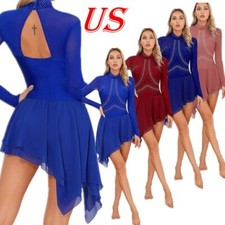 Women Lyrical Skirted Ice Skating Competition Dress Long Sleeve Figure Dance