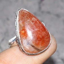 925 Silver Plated Sunstone Ring Handmade Gemstone Jewelry Size US 9 MJ