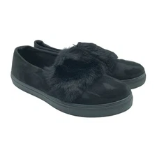Top Moda Womens Slip On Sneakers Faux Suede Faux Fur Black Size 7.5