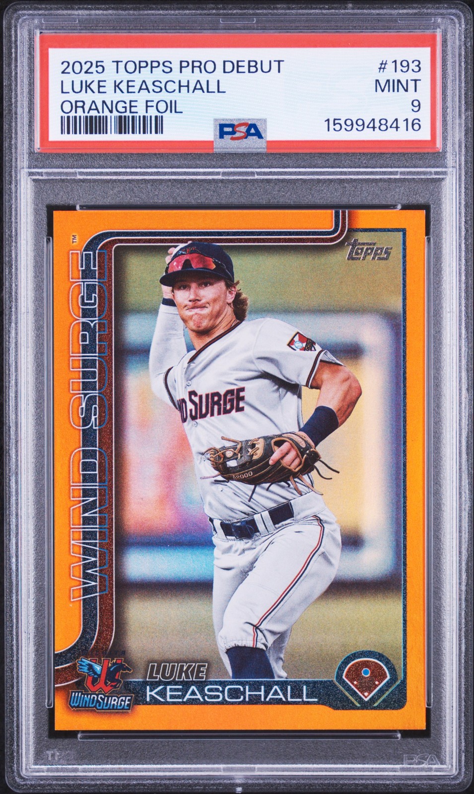 2025 TOPPS PRO DEBUT ORANGE FOIL #193 LUKE KEASCHALL 10/25 PSA 9