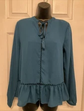 a.n.a A New Approach Women’s Teal Blue LS Peasant Top Size S