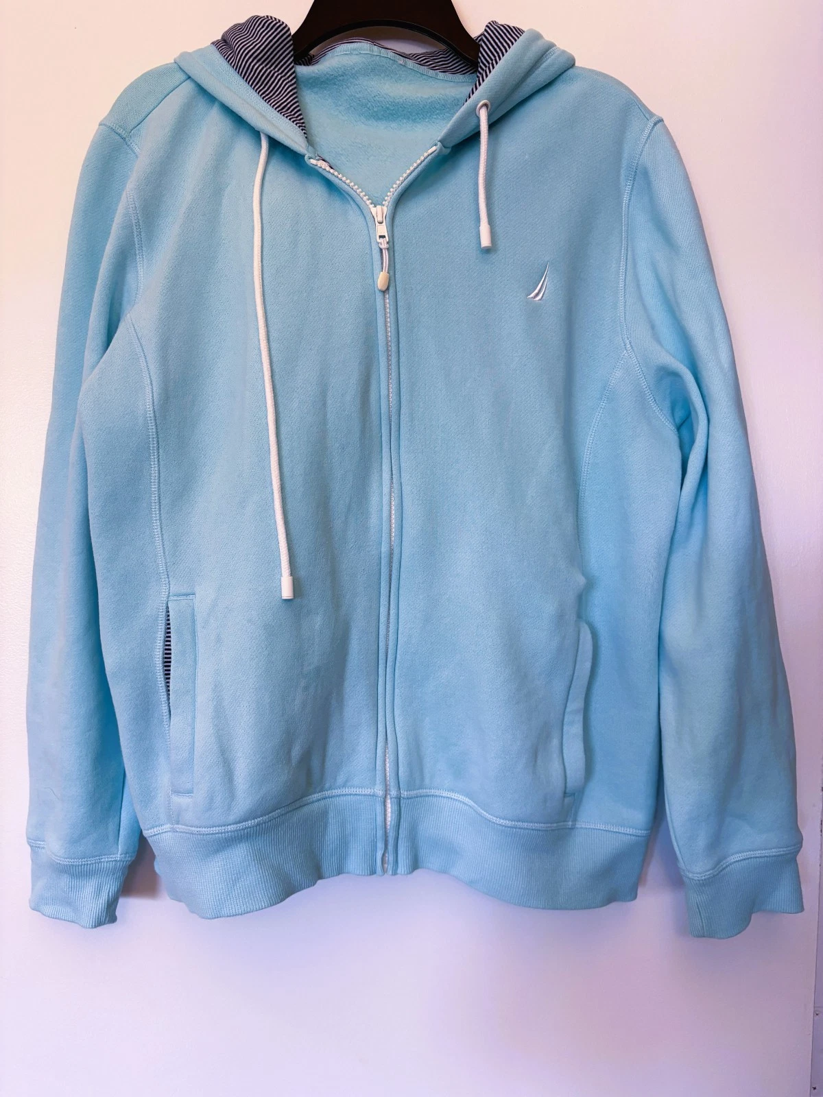 Nautica Men’s Full Zip Fleece Hoodie Blue Drawstring Sweatshirt Size M - product detail image 1