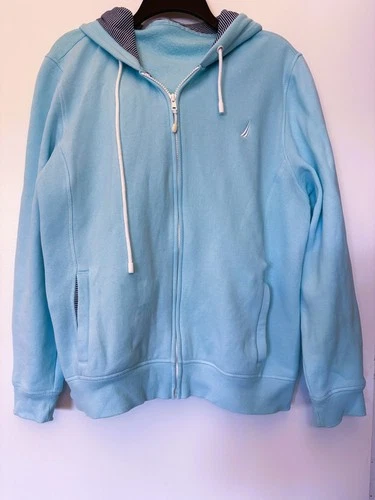 Nautica Men’s Full Zip Fleece Hoodie Blue Drawstring Sweatshirt Size M - product listing photo