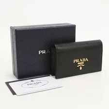 Prada Business Card Holder 1MC122 Black Saffiano Leather Purse Vintage Authentic