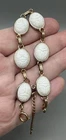 VTG White Milk Glass Scarab Link Bracelet Egyptian Revival Gold Tone 7.25”