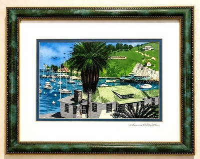David Milton Laguna Beach Coastal Scene Signed Framed Color Laser Art 16'' x13''