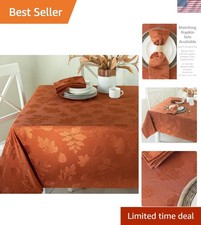 Shiny Rust Damask Fabric Tablecloth 120"x60" - Perfect for Fall Gatherings