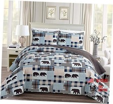 Rustic Modern Farmhouse Cabin Lodge Stripe Quilted Bedspread King / Cal-king