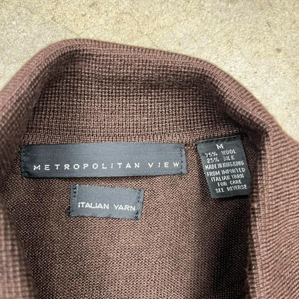 Vintage Brown Polo sweater Brown Mens Medium 1/4 Zip Wool Silk Blend long sleeve - Image 3 of 4