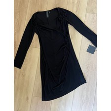 Norma Kamali Black Long Sleeve Sweetheart Side Drape Dress to Knee