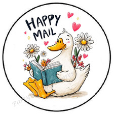 HAPPY MAIL DUCK READING A BOOK ENVELOPE SEALS LABELS STICKERS PARTY FAVORS