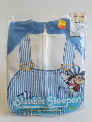Disney Mickey Mouse Toddler Blanket Sleeper Triboro Blue Stripes Train Conductor