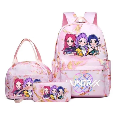MINISO 3pcs K Pop Demon Hunter Kids Backpack Pencil Bag Cartoon Printed Schoolbags Girl