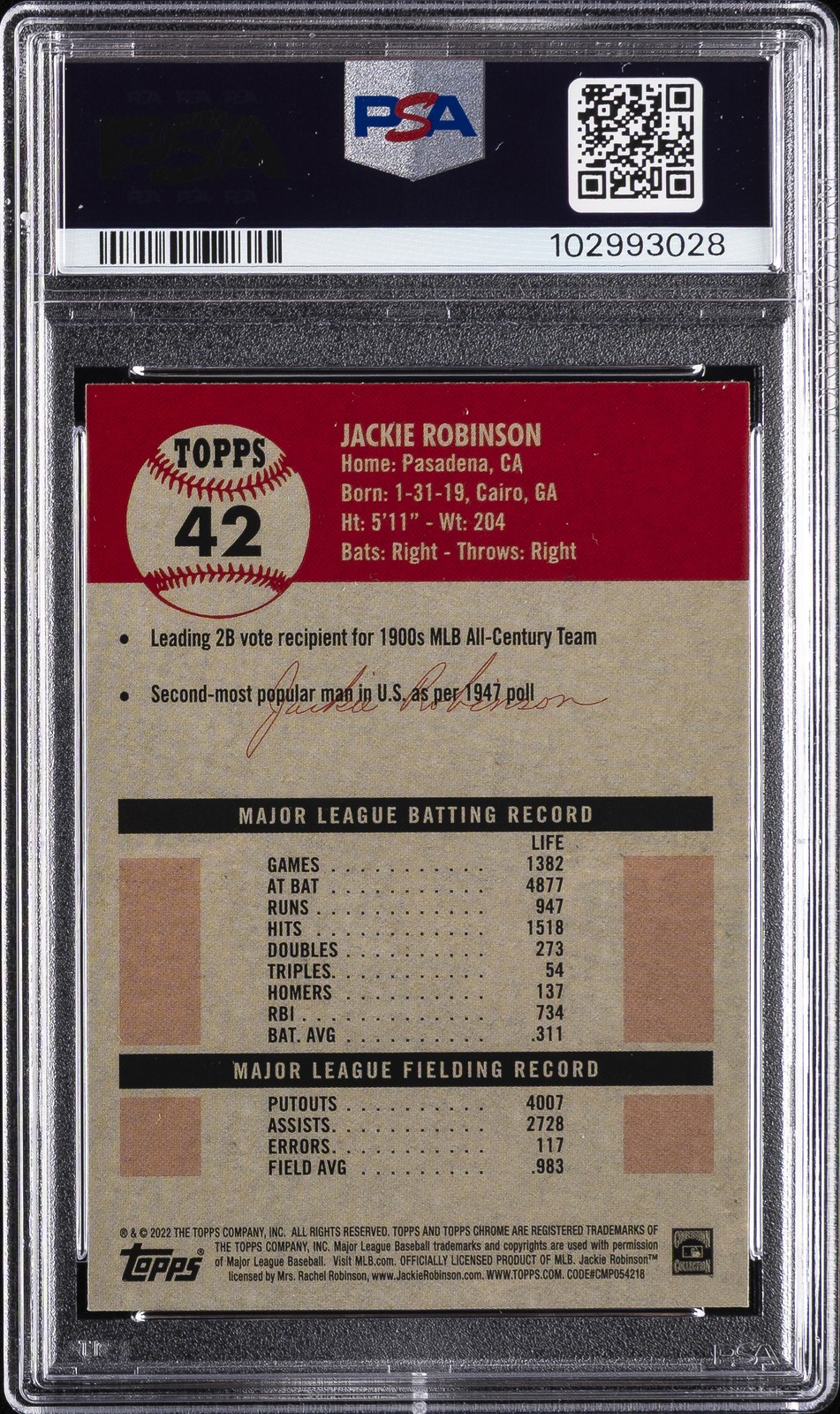 2022 TOPPS CHROME PLATINUM ANNIVERSARY X-FRACTOR #42 JACKIE ROBINSON PSA 10 view 2