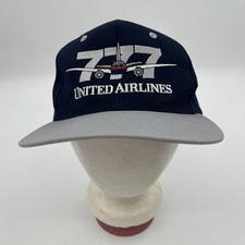 VTG United Airlines Hat Boeing 777 Blue & Gray 90s Snapback Aerospace Cap EUC