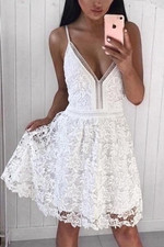 Lipsy White Lace Crochet Skater Dress Size 10 Party Michelle Cami Summer Flare