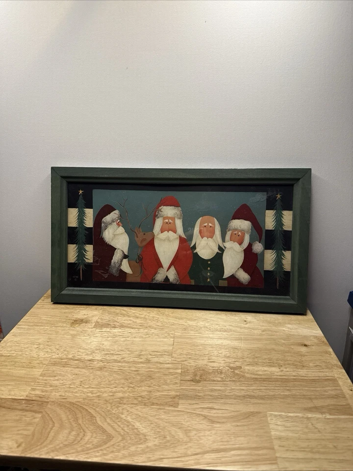 Cuadro de arte popular enmarcado de renos de Papá Noel Fiddlestix 17 X 9 vacaciones de Navidad Foto 4 de 4