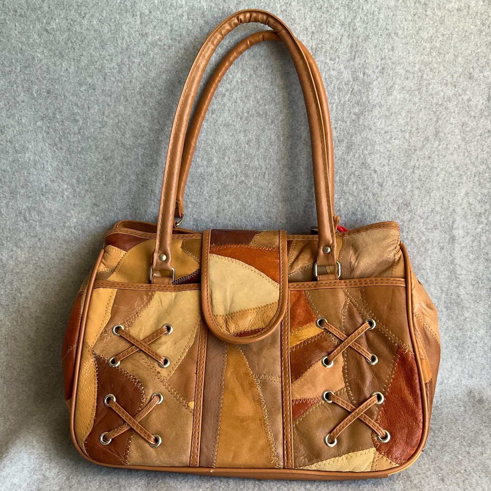 Brown Top Handle Soft Leather Patchwork Handbag M… - image 1