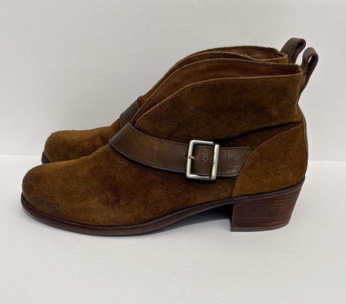 UGG Australia Damengröße 7,5 braune Wright Wildleder-Stiefeletten mit Gürtelschnalle