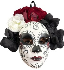 Dia De Los Muertos polyresin painted/bejeweled sugar skull mask w/ flower ADULTS