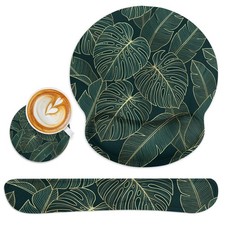 Britimes Ergonomic Mouse Pad Set with Wrist Rest Green Palm Leaves Non-Slip R...