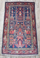 Vintage Afghan Prayer Rug 5x3 ft Handwoven Wool Mosque Design Tribal Carpet