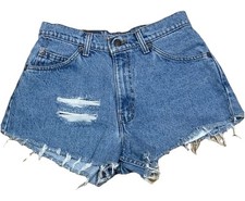Vintage Levi s Shorts Womens Blue Denim Orange Tab Distressed 90s Size 29