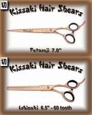 Kissaki 7.0" Hair Cutting Scissors  60 tooth Thinning Shears Rose Gold Combo