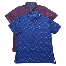 LOT OF 2 William Murray Golf Polos Mens M Navy Blue & Maroon Beer Mug & Bees AOP