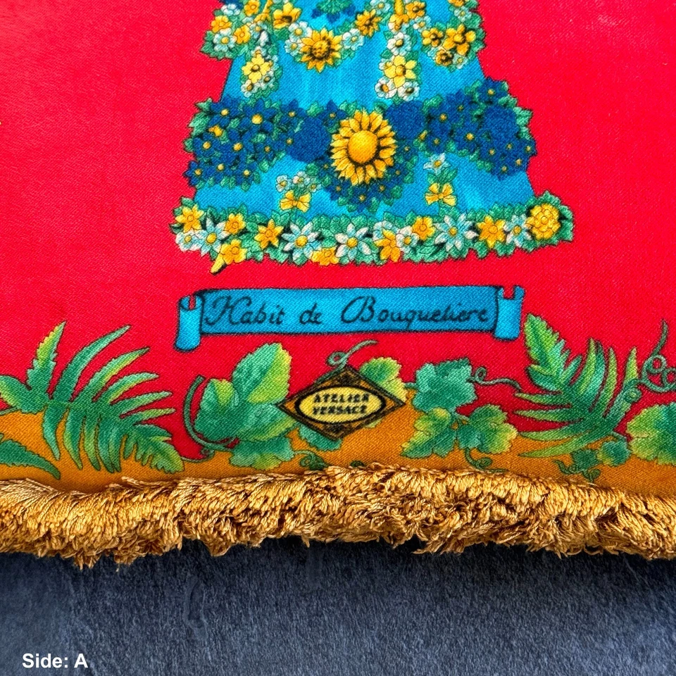 GIANNI VERSACE pillow velvet fringed Habit de Bouquetiere print size 17” - Image 2 of 4