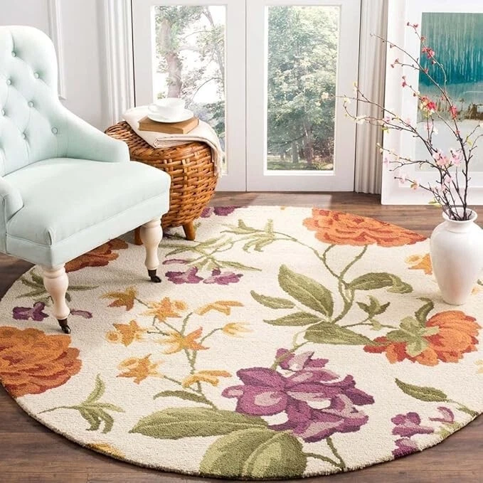 Rug Area Wool Tufted Hand Round Carpet Handmade 8'x8' New Rugs 100% Livingroom - Image 4 of 4