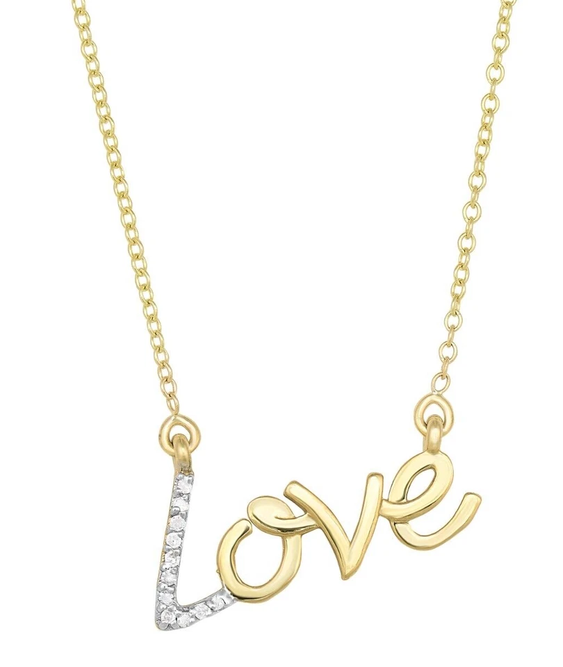 Collar de cadena "AMOR" de diamantes naturales de 18" 0,06 quilates de oro amarillo de 14k