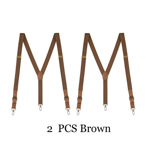 2 PCS Y Back Adjustable Men's Suspenders Leather Y-Shaped Elastic Straps Hooks - Afbeelding 12 van 13