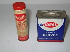 2 ~ Vintage Acme Ideal Whole Cloves & Herb-Ox Bouillon Cubes EMPTY TIN CANS OLD!