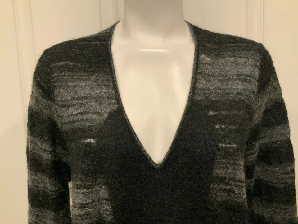 Zero + Maria Cornejo серый в полоску Mohair шерсти смесь v-образным вырезом свитер платье, размер M - Изображение 2 из 4