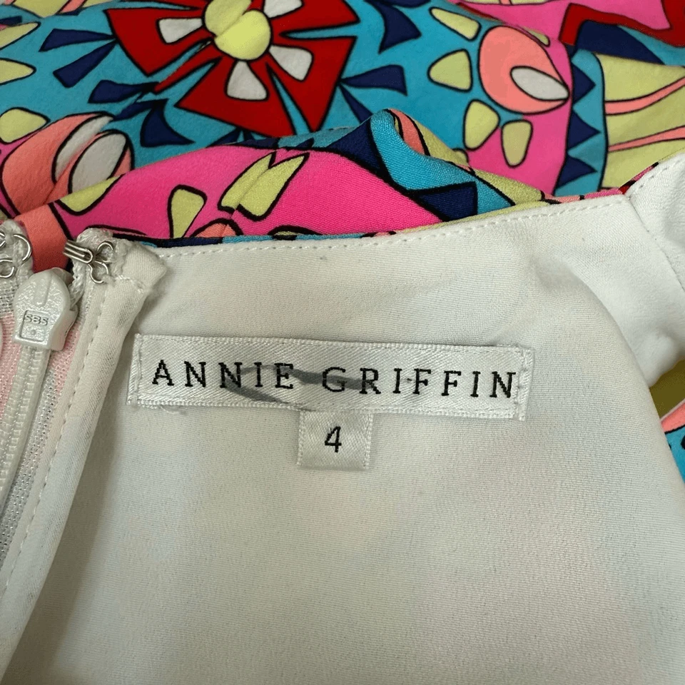 Vestido maxi Annie Griffin geométrico neon 100% seda sem mangas corrida costas tamanho 4 - Imagem 4 de 4