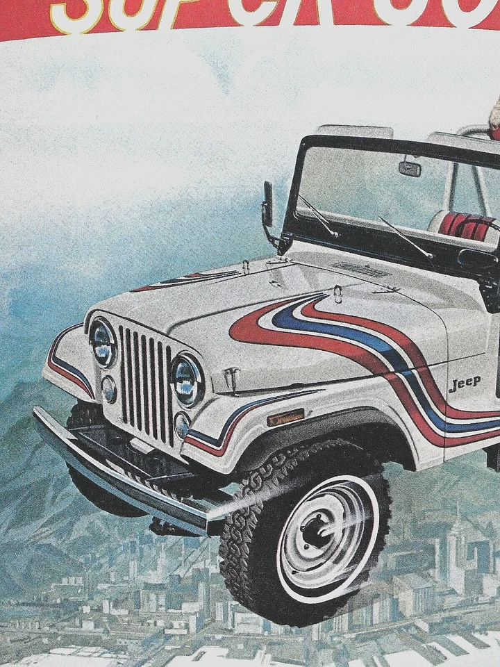 Jeep CJ 5 1973 Super Jeep Vintage Flying Over City anuncio impreso original 8,5 x 11" Foto 4 de 4