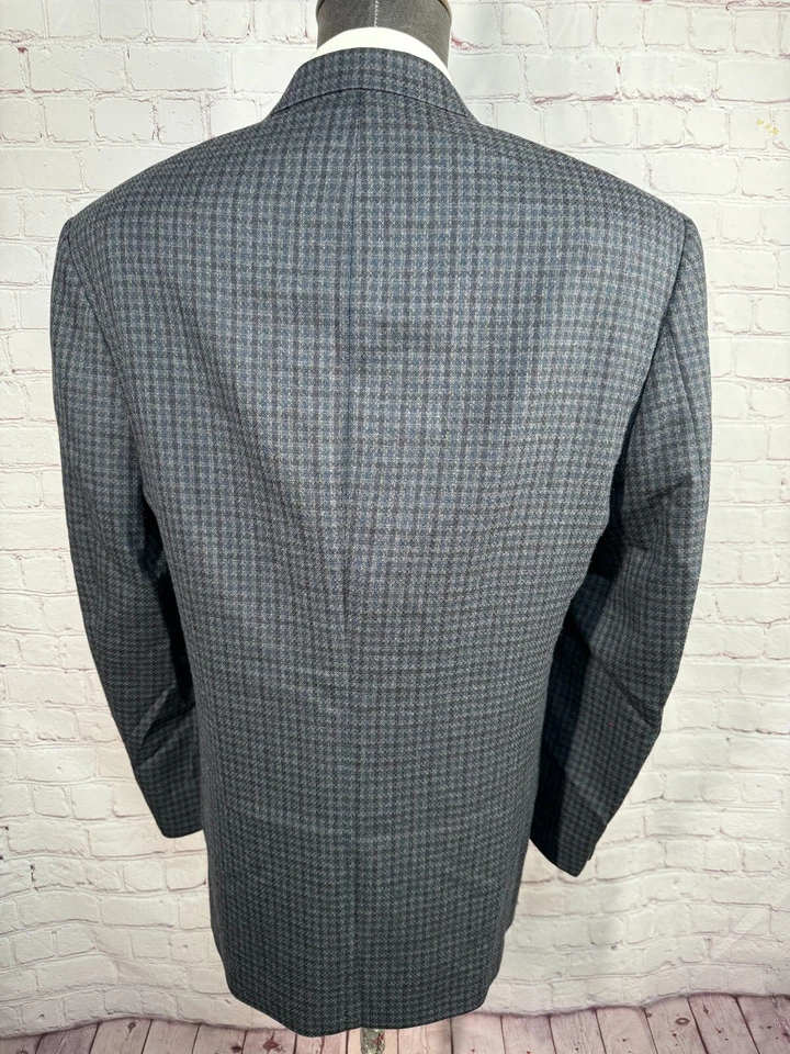 Abrigo Blazer Chaqueta Deportivo OSCAR DE LA RENTA Para Hombres Azul Marino Cuadros Lana 42L Foto 4 de 4