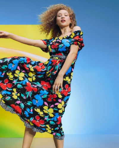 RIXO For Target Black Floral Off the Shoulder Puff Sleeve Maxi Dress NWT B332
