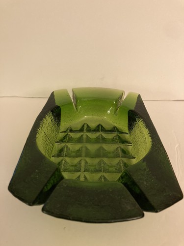 Vintage Blenko GREEN WAFFLE Ashtray - 698 Myers Nickerson 1960's Chunky Glass - Picture 6 of 6