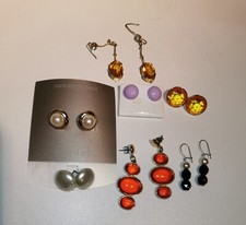 Antique Earings Lot Of 6 Pearl Amber Vintage Gold Tone Dangle Earing Bundle Job