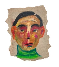 Original Outsider Art Primitive Man Naive Portrait Painting Peewee Herman