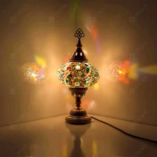 Turkish Moroccan Glass Mosaic Colorful Tiffany Table Desk Lamp Light Large Globe