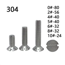 304 Stainless Steel Slotted Countersunk Flat Head Screws 0# 2# 4# 5# 6# 8# 10#