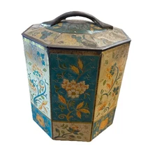 Vintage 8 sided Biscuit Tin Edward Sharp & Sons London, Maldstone Kent  5"T
