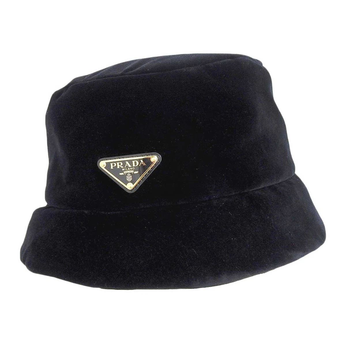 Cappello Prada Triangolo Logo Velluto Secchiello 1Hc137 068 Unisex Nero Accessori Abbigliamento